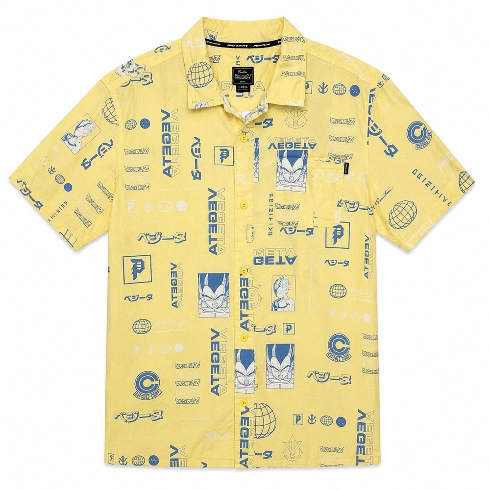 Primitive x Dragon Ball Z Vegeta Yellow Button Front Shirt Men's Large